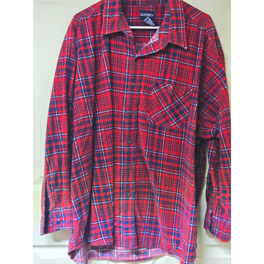 Puritan Mens Big & Tall 3XL Flannel Plaid Button Up Shirt Long Sleeve Pockets